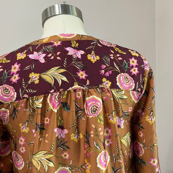 Loft Fall Floral Long Sleeve Blouse Boho Harvest Print Size S - Picture 8 of 11